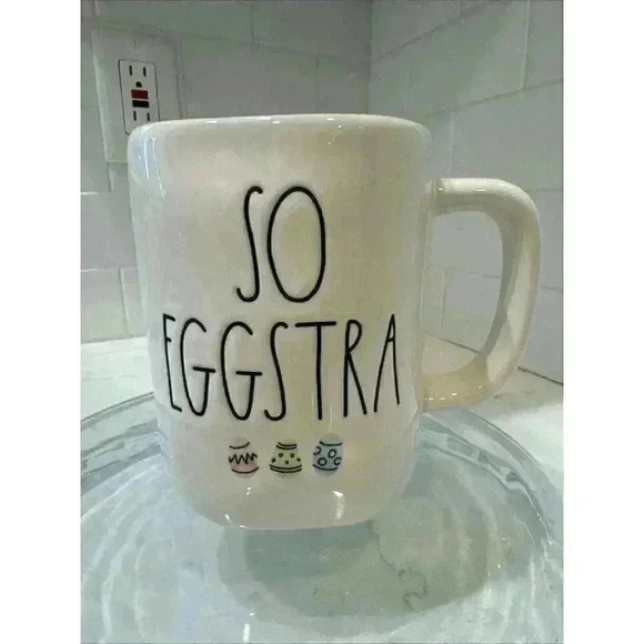 RAE DUNN Easter "SO EGGSTRA" Mug With Eggs & Yellow Interior - Picture 1 of 12